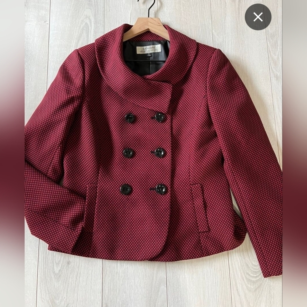 TAHARI Blazer Womens 18 Cropped Jacket Red Polka Dot Lining Classic Career